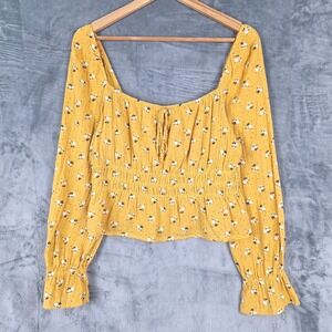 Womens Top Large‎ Boho Babydoll Floral Milkmaid Feminine Fairy Cottage Cropped